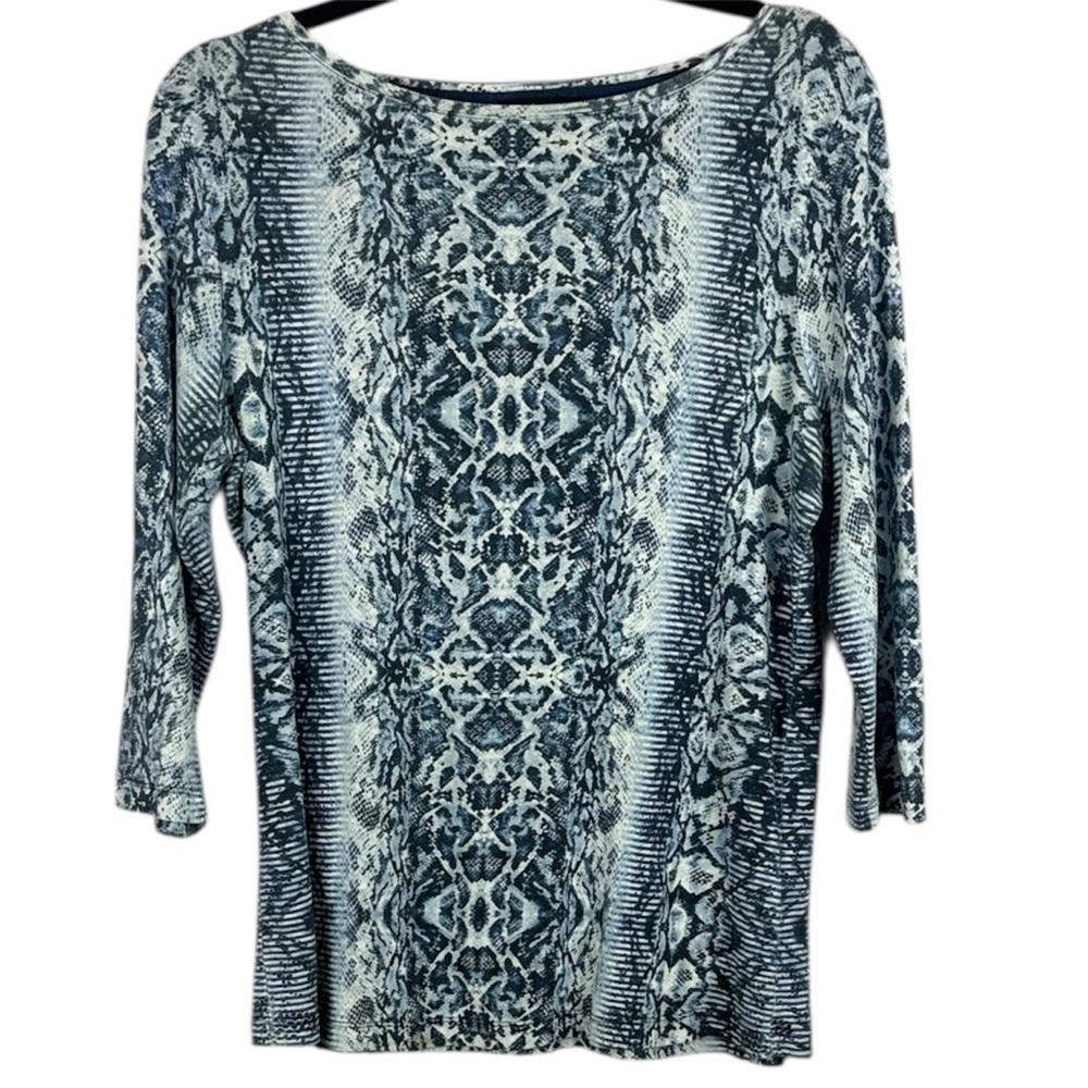 Olsen Europe Elegant Cotton Blue Snake Print Patterned 3/4 Sleeve M-L/12 Top
